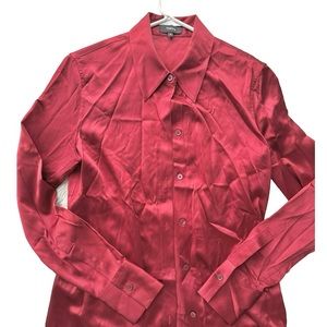 Women’s Theory M Medium Wine Red 93% Silk Button Down Top